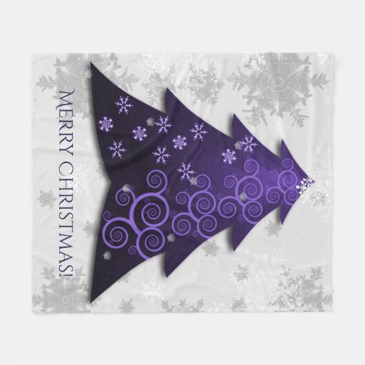 Couverture Polaire Blanche en fête violette Arbre de Noël (Devant (Horizontal))