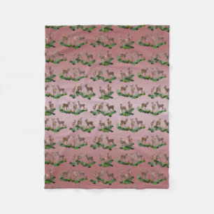 Couverture Polaire Blanche en fleur de prés Bambi (Mélange rose Dusty