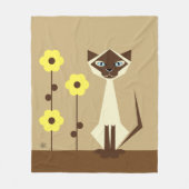 Couverture Polaire Blanche en fleur jaune et en chat siamois (Devant)