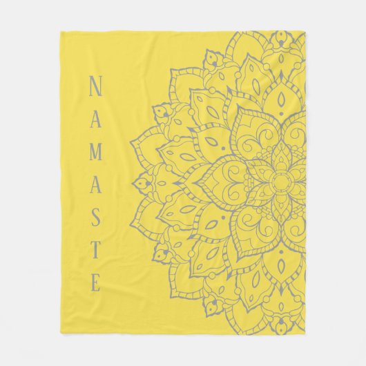 Couverture Polaire Blanche en laine de mandala gris et jaune (Devant)