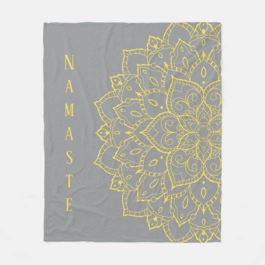 Couverture Polaire Blanche en molleton mandala jaune et gris (Devant)