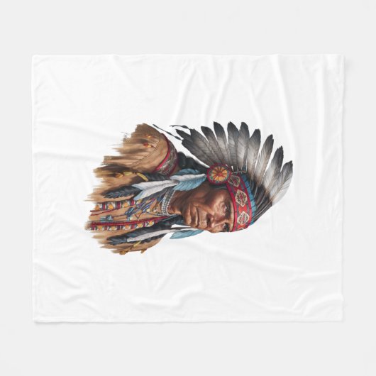Couverture Polaire Blanche en polaire - Amérindiens (Devant (Horizontal))