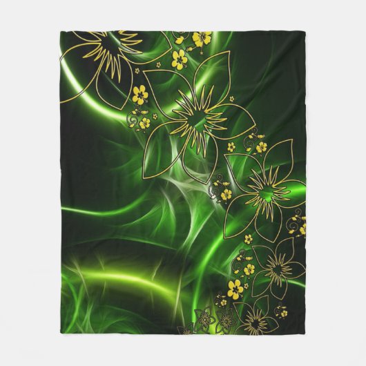 Couverture Polaire Blanche en polaire aux fleurs vertes (Devant)