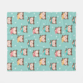 Couverture Polaire Blanche en polaire Chouettes de Noël (Devant (Horizontal))