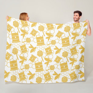 Couverture Polaire Blanche en polaire d'abeille de miel