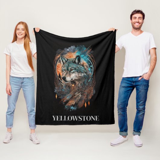 Couverture Polaire Blanche en polaire du loup de Yellowstone (En situation)