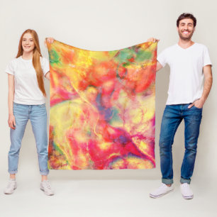Couverture Polaire Blanche en polaire en encre d'alcool Abstraite