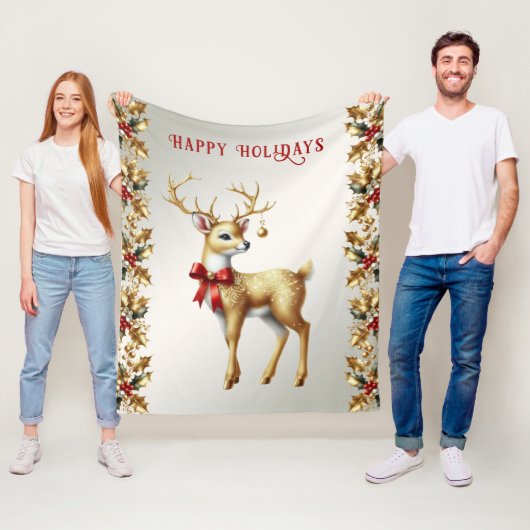 Couverture Polaire Blanche en polaire en or Reindeer (En situation)