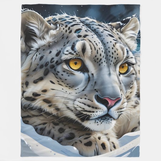 Couverture Polaire Blanche en polaire léopard de neige (Devant)