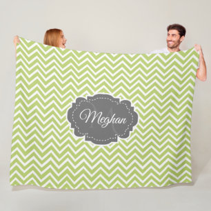 Couverture Polaire Blanche en polaire personnalisée Chevron vert