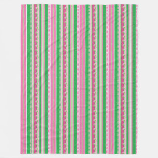 Couverture Polaire Blanche en polaire rayée rose et vert moderne