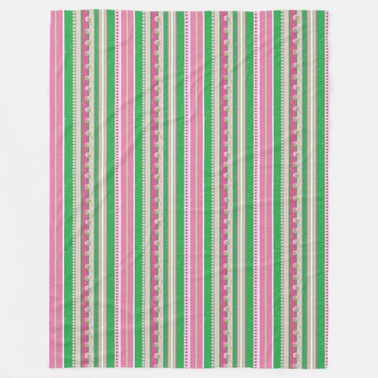 Couverture Polaire Blanche en polaire rayée rose et vert moderne (Devant)