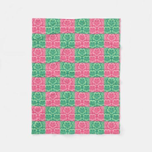 Couverture Polaire Blanche en polaire rose et verte (Devant)