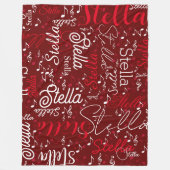 Couverture Polaire Blanche en polaire rouge foncé avec notes musicale (Devant)