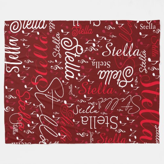 Couverture Polaire Blanche en polaire rouge foncé avec notes musicale (Devant (Horizontal))