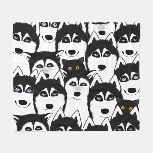 Couverture Polaire Blanche en toison Huskies (Devant (Horizontal))