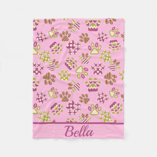 Couverture Polaire Blanche en toison Pink Paws (Devant)