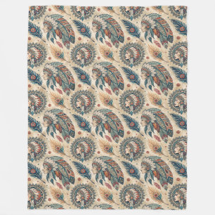 Couverture Polaire Blanche Ethnique Rustique Avec Des Motifs Tribaux