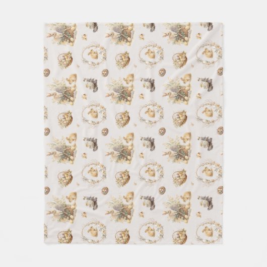 Couverture Polaire Blanche lapin de Pâques (Devant)