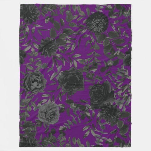 Couverture Polaire Blanche Mariage gothique Rose violet et noir (Devant)