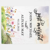 Couverture Polaire Blanche mariée avec Aquarelle Fleurs sauvages (Devant (Horizontal))