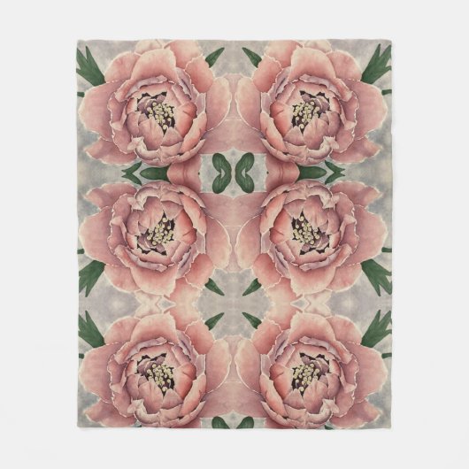 Couverture Polaire Blanche Peony rose (Devant)