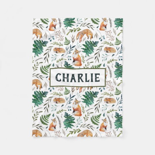 Couverture Polaire Blanche personnalisée Fox, Ferns et Feuilles (Devant)