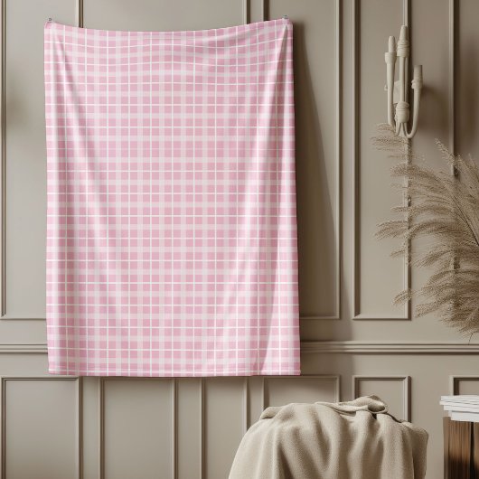 Couverture Polaire Blanche Plaid Pink Pastel Style Tartan Cosy