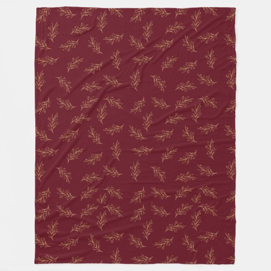 Couverture Polaire Blanche polaire feuille rouge et or (Devant)