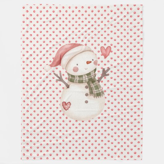 Couverture Polaire Blanche polaire rouge avec Snowman (Devant)