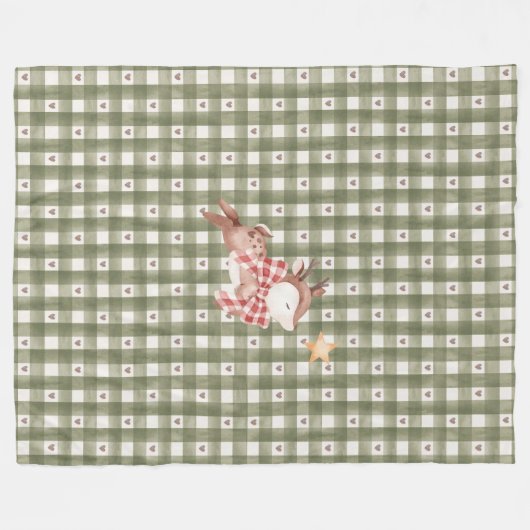 Couverture Polaire Blanche polaire verte avec rennes (Devant (Horizontal))