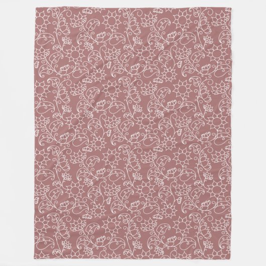 Couverture Polaire Blanche Sherpa floral rose vif (Devant)