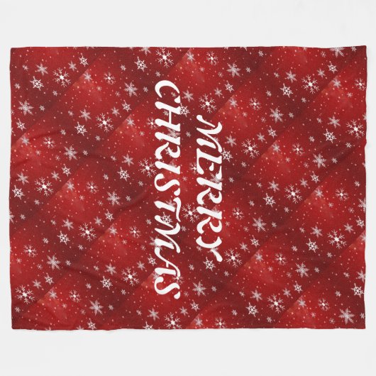 Couverture Polaire Blanche Snowflakes Arrière - plan rouge (Devant (Horizontal))