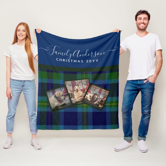 Couverture Polaire BLANCHET DE PHOTO - Miller TARTAN Bleu cadeau de N (En situation)