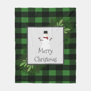 Couverture Polaire Blanchette à coussin noir et vert Snowman