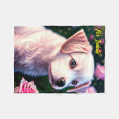 Couverture Polaire Blanchisserie de la collection Rose et chien blanc (Devant (Horizontal))