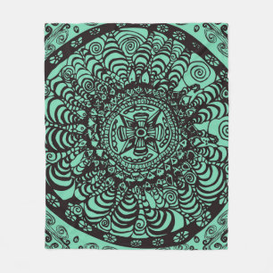 Couverture Polaire Blanchisserie de Mandala noire et verte