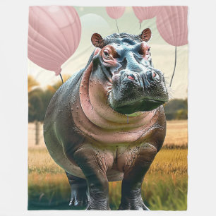 Couverture Polaire Blanchisserie Plush Avec Hippo Whimsical Et Balloo