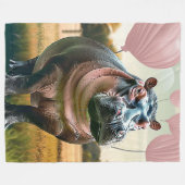 Couverture Polaire Blanchisserie Plush Avec Hippo Whimsical Et Balloo (Devant (Horizontal))