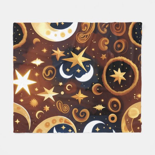 Couverture Polaire Blankets – Golden Ochre Celestial Moon Pattern (Devant (Horizontal))