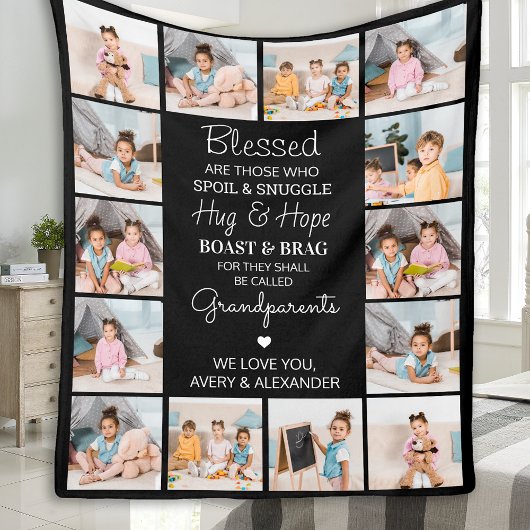 Couverture Polaire Blessé Grand-Parents Custom Modern Photo Collage