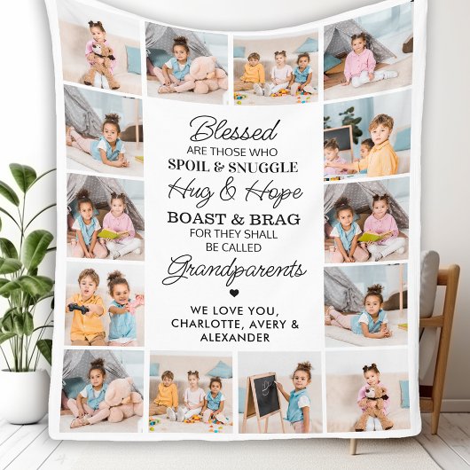 Couverture Polaire Blessé Grand-Parents Custom Modern Photo Collage