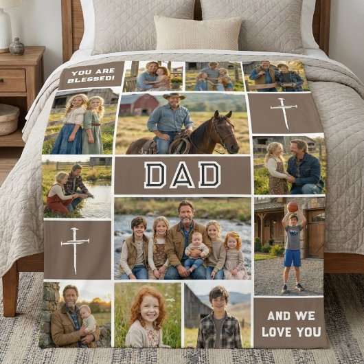 Couverture Polaire Blessed Dad 12 Photo Collage Custom Text