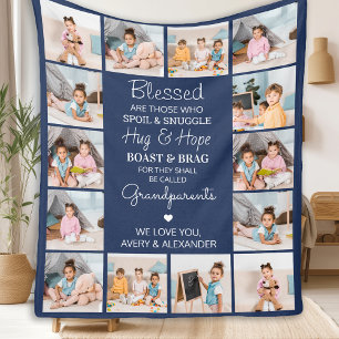 Couverture Polaire Blessed Grand-parents Custom Navy Blue 14 Photo
