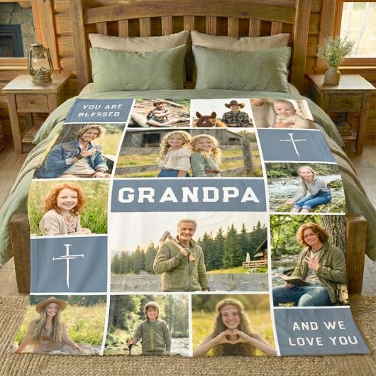 Couverture Polaire Blessed Grandpa 12 Photo Collage Custom Text