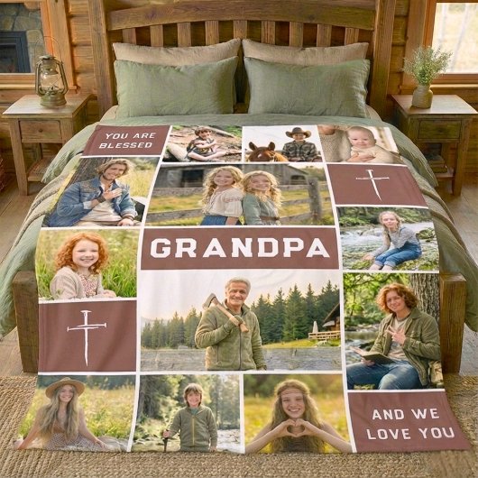 Couverture Polaire Blessed Grandpa 12 Photo Collage Custom Text