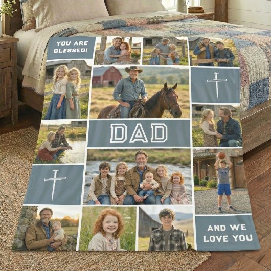 Couverture Polaire Blessed Loved Dad 12 Photo Collage Custom Text