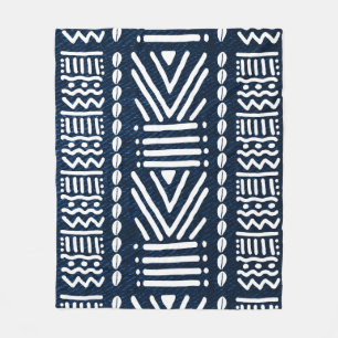 Couverture Polaire Bleu africain Denim Bogolan Design Blanche