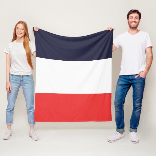 Couverture Polaire Bleu blanc et rouge rayé (En situation)