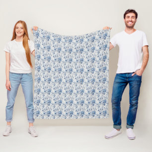 Couverture Polaire Bleu Blanc Floral Toile Chinoiserie Aquarelle